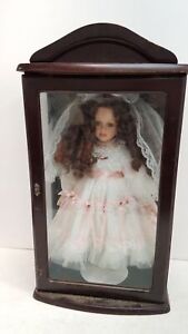 New ListingPorcelain Doll Enclosed in Wooden & Glass Case Approx. 21.25