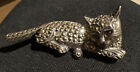 Sterling Silver Estate Marcasite Cat Pin Brooch