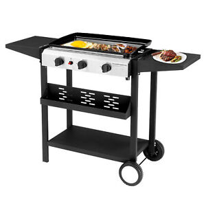 3 Burner Flat Top Gas Grill Propane Outdoor Griddle Station with Side Shelf