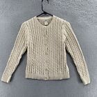VINTAGE LL Bean Sweater Women Beige Cardigan Cable Knit Preppy Casual Cotton
