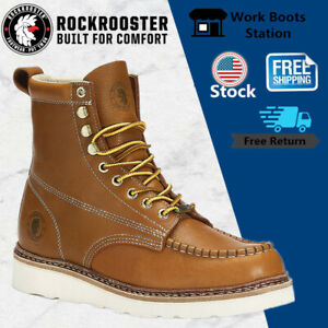 ROCKROOSTER Work Boots Soft Toe Lace Up New Vibram Outsole Leather Boots For Men