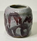 Small Signed Contemporary Vase/pot Red Gray/lava Drip Glaze Studio Art Pottery