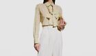 $1390 Akris Women's White Print Collared Self-Tie Ruched Button-Up Top Size US 6