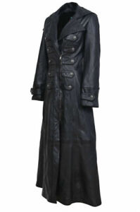 Women Genuine Lambskin Trench Coat Black Real Leather Blazer Long Jacket LTC-009