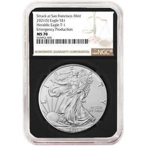 2021 (S) $1 American Silver Eagle NGC MS70 Emergency Production Brown Label R...