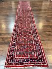 Long Runner Rug 2.9 x 17 Red Handmade Wool Oriental Carpet for Hallway Antique
