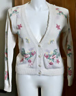 Erika Size Large Cream Floral Long Sleeve Button Cardigan Sweater Ramie Cotton