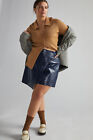 NEW Anthropologie Asymmetrical Faux Leather Mini Skirt 1X $130 Purple Snakeskin