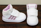 NEW Adidas HOOPS 2.0 SNEAKERS Toddler Girls 6 White Shoes High Tops Pink Stripe