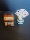 Lot Of 2 Trinket Boxes. Slot Machine And Hand With Playing Cards. Pre-owned