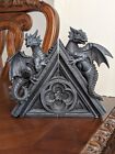 PAIR of 2 Medieval Rooftop Winged Dragon Book End Gothic Castle Bookends