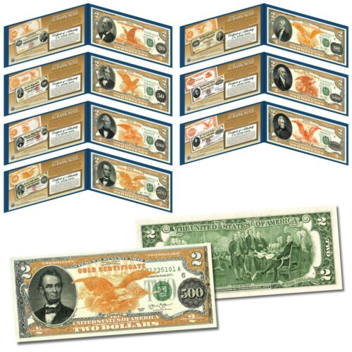 1882 Series Gold Certificates on Real U.S. Genuine $2 Bills - Complete Set of 7