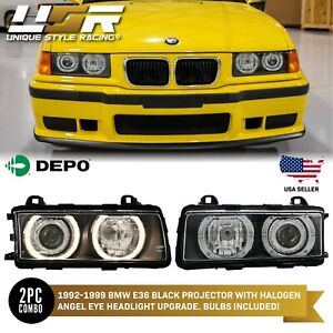 DEPO Halogen Angel Eye P36 Projector Glass Headlight For 92-99 BMW E36 3 Series (For: BMW)