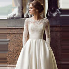 2024 new wedding dress round neck lace long-sleeved satin wedding dress Hot