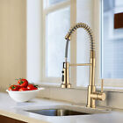 Brushed Gold Pull Down Single Handle  Spring Kitchen Sink Faucet with Deck Plate