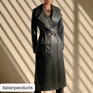 Leather Black Trench Coat Genuine Women Real Stylish Slim Fit Formal Wear Coat