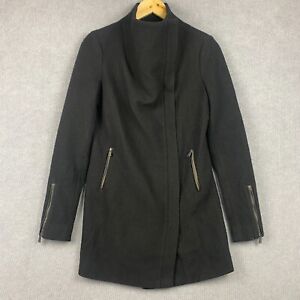 Marcs Coat Womens Small Black Wool Funnel Neck Long Length Jacket Zipped Pockets