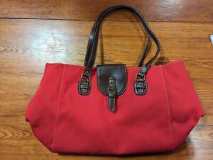 Etienne Aigner Woman's Red Canvas Shoulder Bag with Leather Accents
