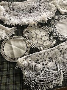 Lot of  7 Vintage Antique Crochet Doilies Farmhouse Shabby Estate Crafts