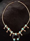 Vintage Native American Petite Turquoise and Silver Squash Blossom Necklace