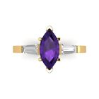 2ct Marquise 3 stone Real Amethyst Classic Bridal Statement Ring 14k Yellow Gold