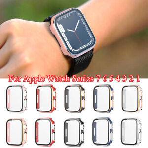 For Apple Watch Series 7/6/5/4/3/2/SE Cover Case Tempered Glass Screen Protect `