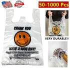Heavy Duty Smiley T-Shirt Bag Thank You Plastic Carry Out Bags 11.5