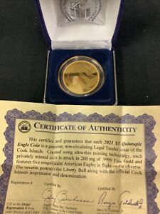 2021 $5 Quintuple Eagle Gold Coin Cook Islands With Certificate of Authenticity