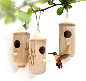 Hummingbird House Natural Wooden Hummingbird Nesting Houses for Gardening Decor
