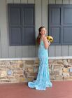 turquoise blue, prom dress size 6, worn once, detachable skirt