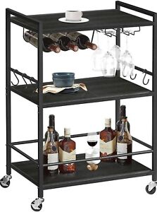 TUTOTAK Bar Cart - Microwave/Mobile Kitchen Shelf w Wine Rack & Glass Holder