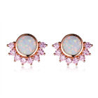 Women's White Round Simulated Opal Rose Gold Charm Drop Earrings Fine Jewelry