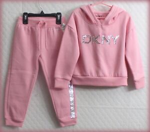 DKNY *NEW* Toddler Girl 4T Pink Fleece Sequin Two-Piece Outfit MSRP $62.00