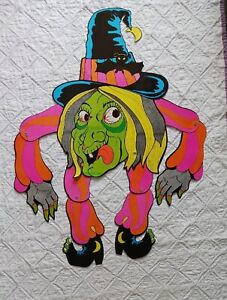 Vintage Halloween Jointed Die Cut Witch Goblin Hanging Decoration HongKong