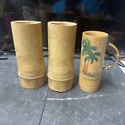 Vintage Hand Carved Tall Bamboo Tiki Cups  Vase Palm Tree Island Barware Decor