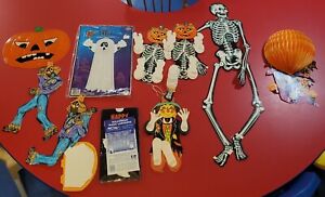 Vtg 1980's Halloween Die Cut Poseble Skeleton & Which With Cauldron Lot Tissue