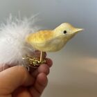 Glass YELLOW Bird Spring Clip-on Christmas Ornament Sugared Glitter Long Feather