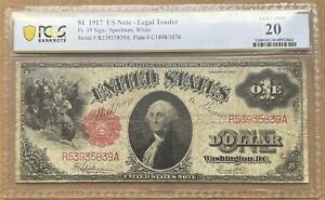 1917 $1 US NOTE LEGAL TENDER PCGS 20 FR#39 $1 LARGE NOTE RED SEAL SPEELMAN WHITE