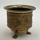 Vintage Solid Brass Cauldron Pot Footed Planter Ornate Floral Feet 6” Diameter