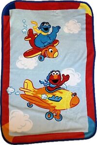 Vintage Sesame Street Baby Blanket Elmo Cookie Monster Airplanes Toddler Cloud