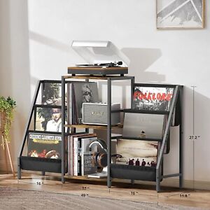 New ListingRecord Player Stand with Vinyl Storage Display Shelf Cabinet for Media Stereo