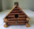 Vintage  Handcrafted Rustic Unused Birdhouse Primitive  6x6x7 Log Cabin