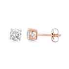 14K Rose Solid Gold Created White Diamond Round Stud Earrings 4mm