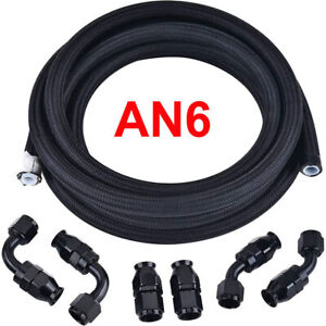 AN6 AN8 AN10 Fuel Line Hose Oil Gas Line Braided Nylon PTFE E85 Pipe 10ft Black