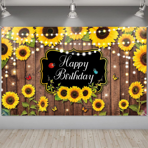 Sunflower Happy Birthday Party Decorations Rustic Wood Photography Butterfly Sun