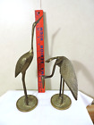 Vintage Brass Crane Statues Egret Stork Heron Bird Figurines Pair