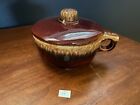 Vintage Hull Brown Drip Glaze Soup Bowl with O handle and lid #2