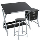Adjustable Drawing Desk Drafting Table MDF Top Art Craft with Drawers and Stool