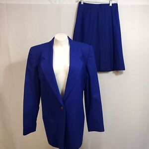 VTG Talbots 100% Wool Suit Set Blue Jacket & Pleated Skirt Womens Size 8 USA 80s