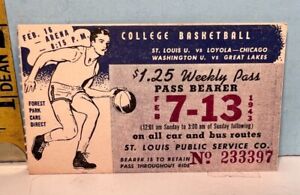 Feb. 7-13, 1943 St. Louis U. Basketball Bus Pass Basketball Ticket Stub